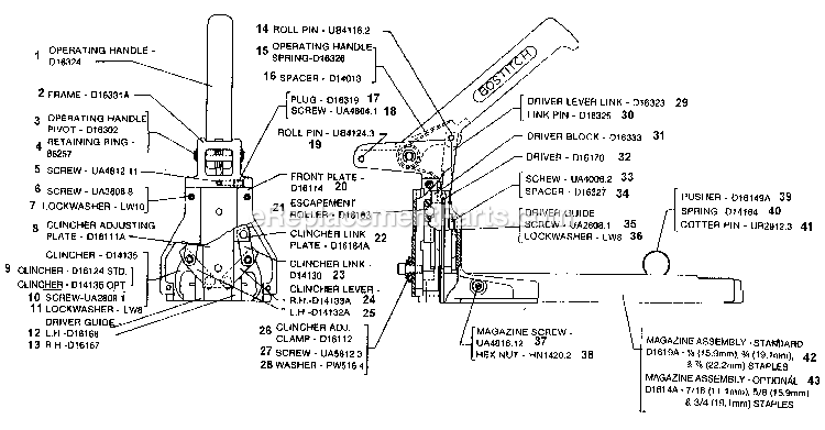 Bostitch D16-2 (Type 0) Stapler Power Tool Page A Diagram