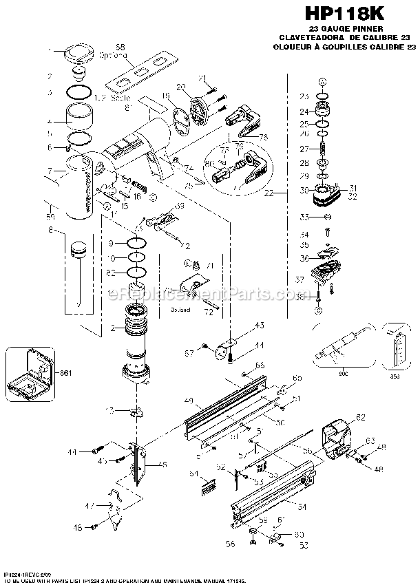 Bostitch HP118K (Type 0) Pinner Power Tool Page A Diagram