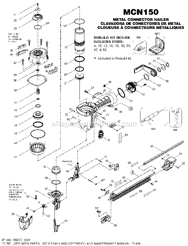 Bostitch MCN150 (Type 0) Nailer Power Tool Page A Diagram