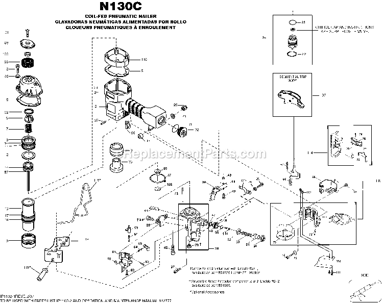 Bostitch N130C (Type 0) Coil-Fed Nailer Power Tool Page A Diagram
