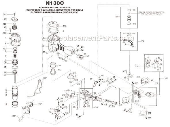 Bostitch N130C Coil-Fed Pneumatic Nailer Page A Diagram