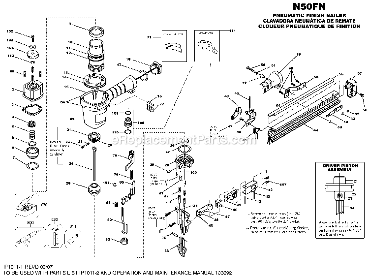 Bostitch N50FN (Type 0) Finish Nailer Power Tool Page A Diagram