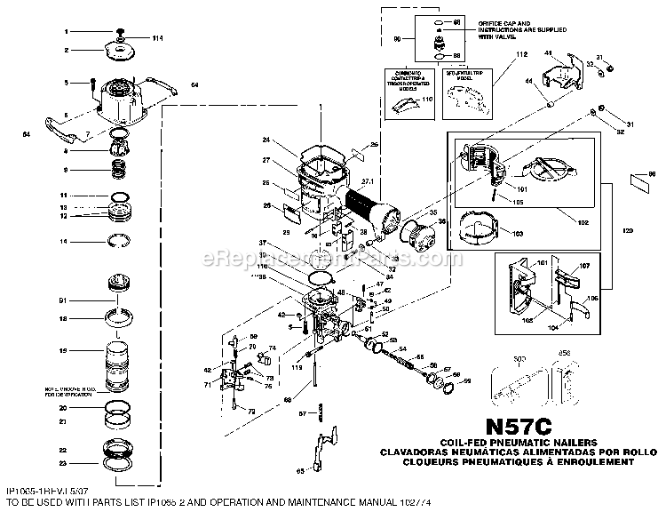 Bostitch N57C (Type 0) Coil-Fed Nailer Power Tool Page A Diagram