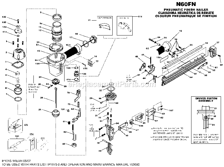 Bostitch N60FN (Type 0) Finish Nailer Power Tool Page A Diagram