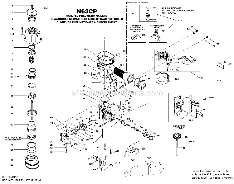 Bostitch N63CP (Type 0) Coil-Fed Nailer Power Tool Page A Diagram