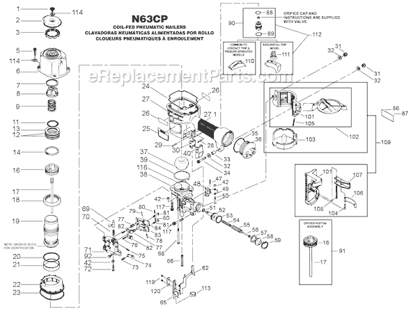 Bostitch Sb-1842bn Brad Nailer (type Rev 0) Spare Parts  SPARE_SB-1842BN/TYPE_REV0 from Spare Parts World