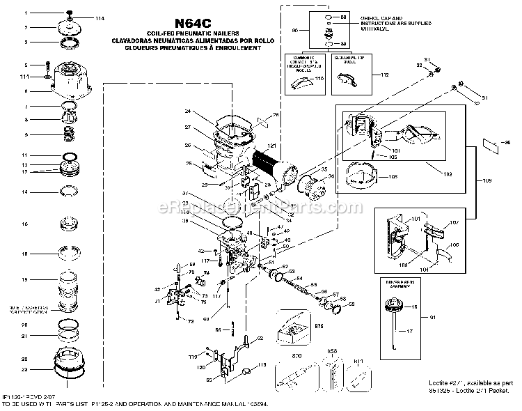 Bostitch N64C (Type 0) Coil-Fed Nailer Power Tool Page A Diagram