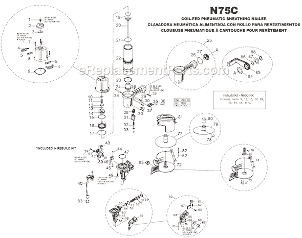 Bostitch N75C Coil-Fed Pneumatic Sheathing Nailer Page A Diagram