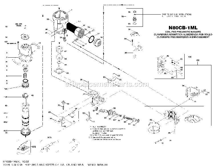 Bostitch N80CB-1ML (Type 0) Coil-Fed Nailer Power Tool Page A Diagram