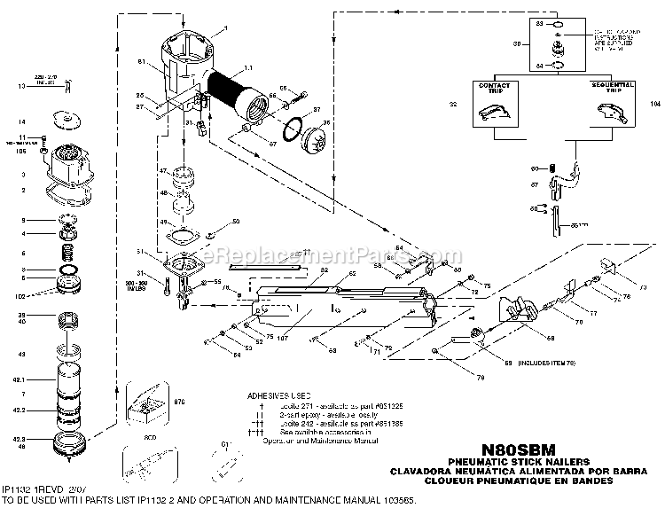 Bostitch N80SBM (Type 0) Stick Nailer Power Tool Page A Diagram