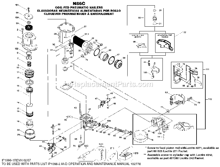 Bostitch N86C (Type 0) Coil-Fed Nailer Power Tool Page A Diagram