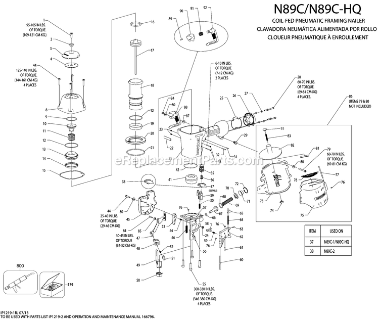 Bostitch N89C-HQ (140020000 and Higher) Framing Nailer Power Tool Page A Diagram