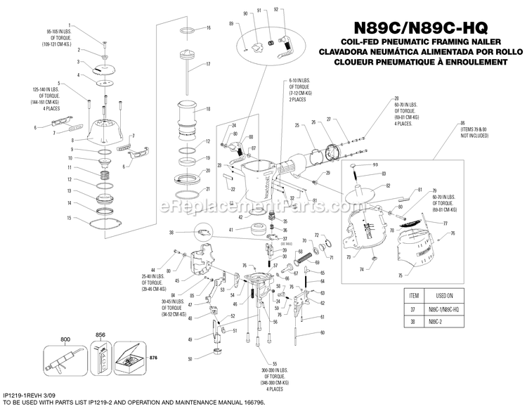 Bostitch N89C (Type 0) Framing Nailer Power Tool Page A Diagram