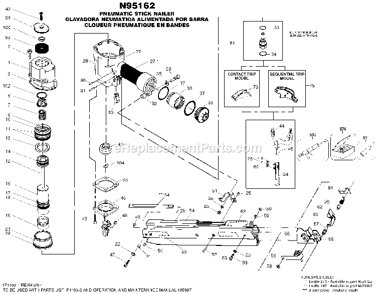 Bostitch N95162 (Type 0) Stick Nailer Power Tool Page A Diagram