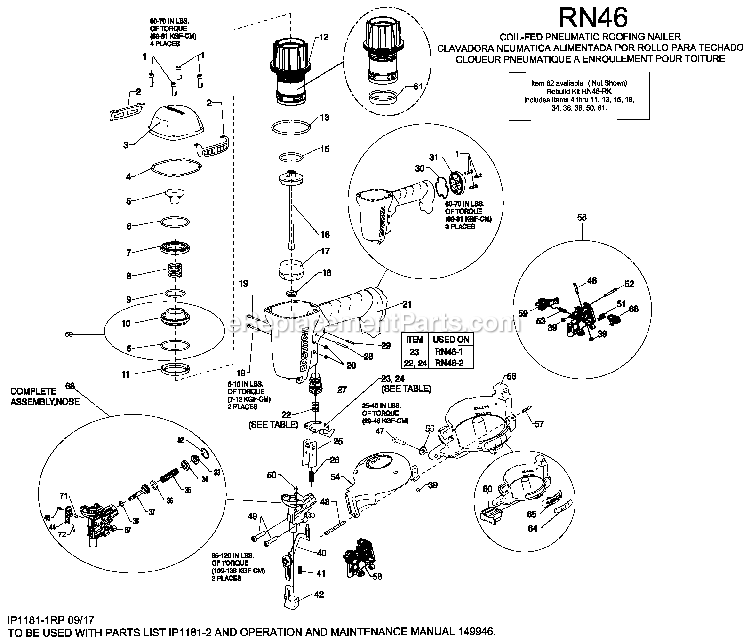 Bostitch RN46-1 (17270000 and higher) Roofing Nailer - C.T Power Tool Page A Diagram