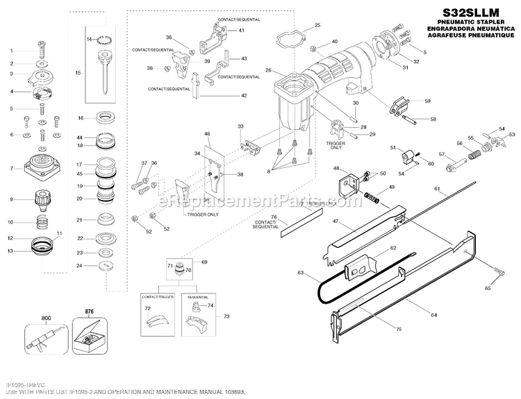 Bostitch S32SLLM (Type 0) Pneumatic Stapler Power Tool Page A Diagram