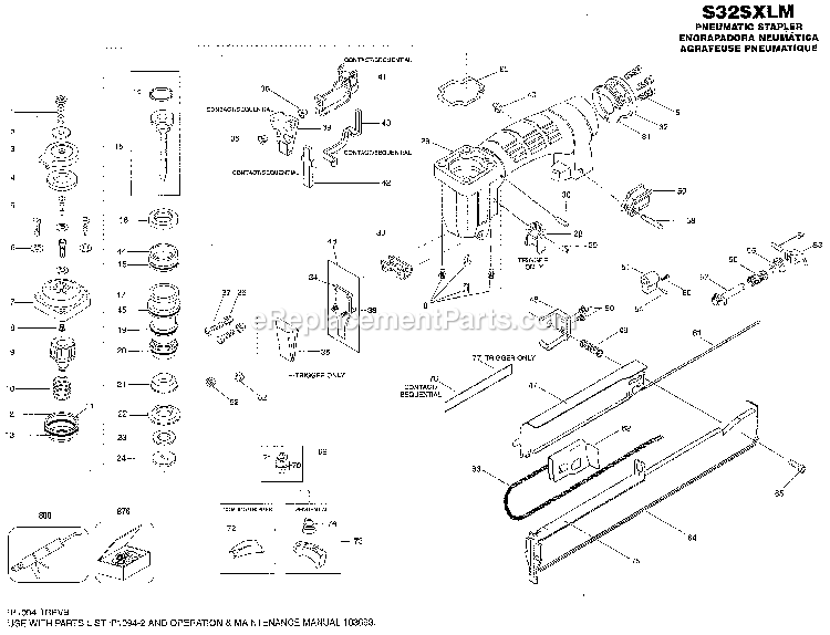 Bostitch S32SXLM (Type 0) Pneumatic Stapler Power Tool Page A Diagram