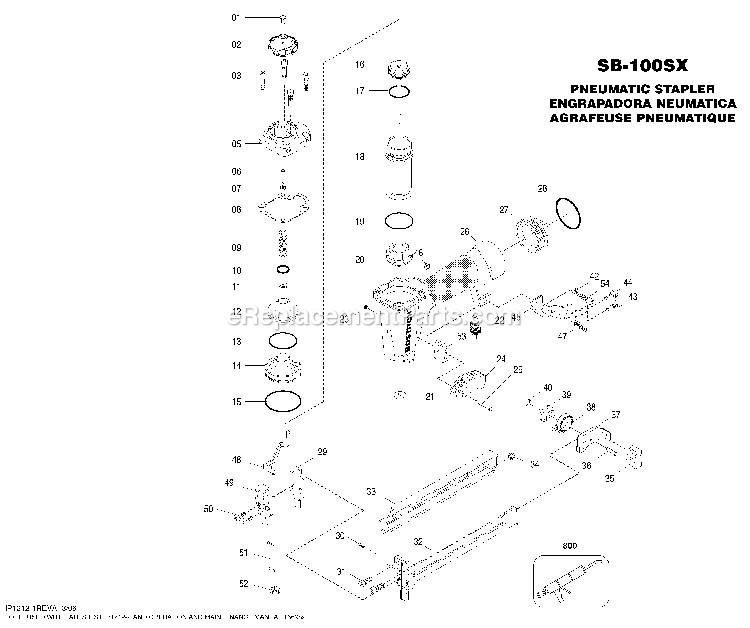 Bostitch SB-100SX (Type 0) Pneumatic Stapler Power Tool Page A Diagram