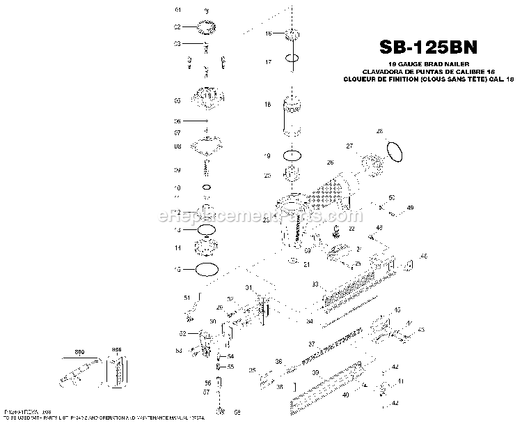 Bostitch SB-125BN (Type 0) Brad Nailer Power Tool Page A Diagram