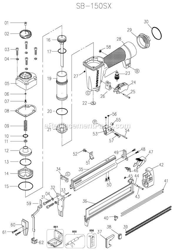 Bostitch SB-150SX (Type 0) Finish Staplr 1-1/2 Power Tool Page A Diagram