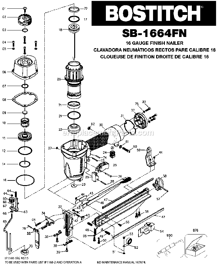 Bostitch SB-1664FN (15335001 and Higher) Finish Tool Power Tool Page A Diagram
