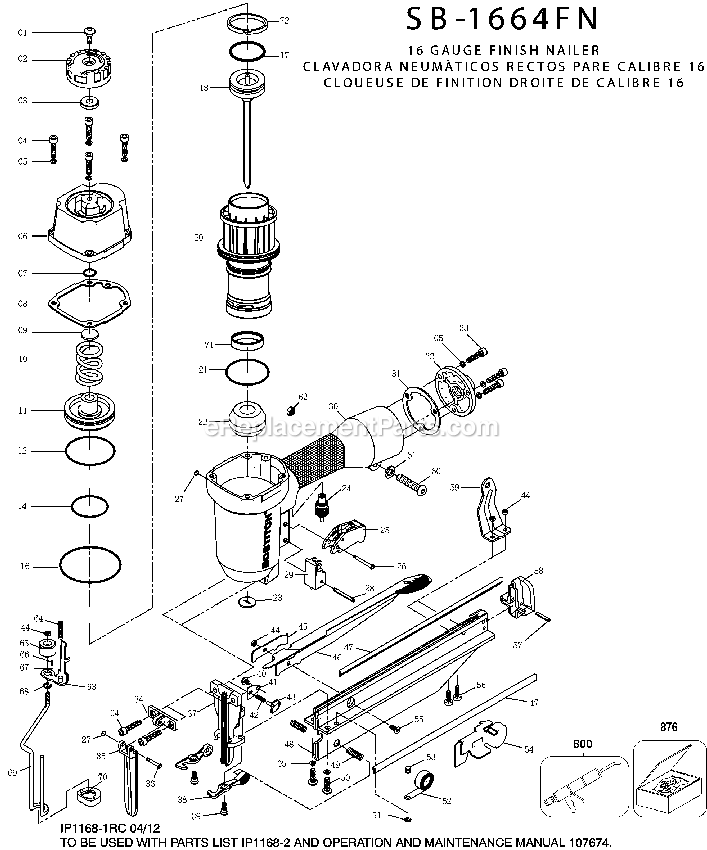 Bostitch SB-1664FN (Type 1) Finish Tool Power Tool Page A Diagram