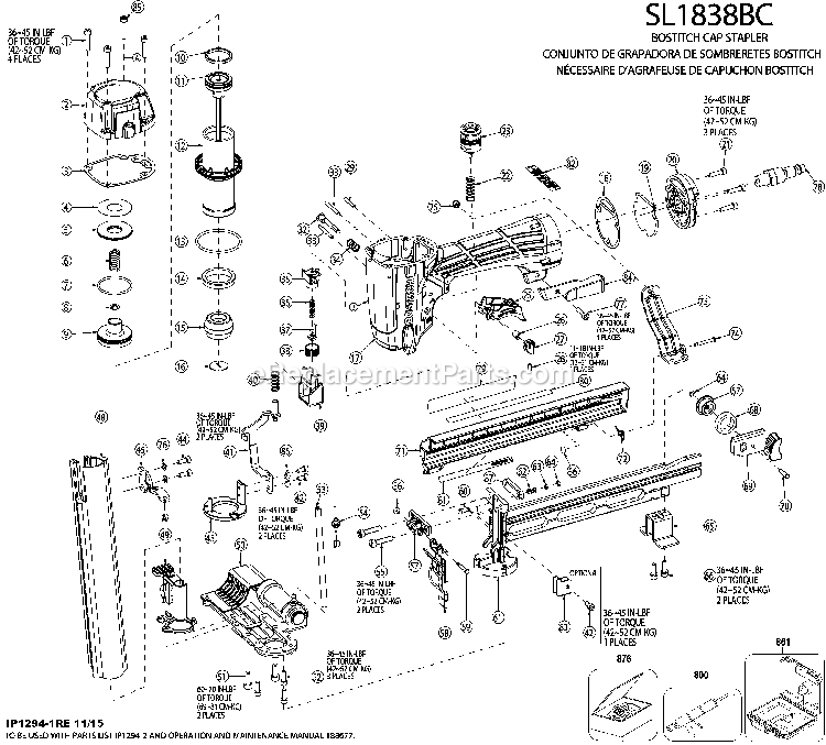 Bostitch SL1838BC (161200001 > higher) Cap Stapler Power Tool Page A Diagram