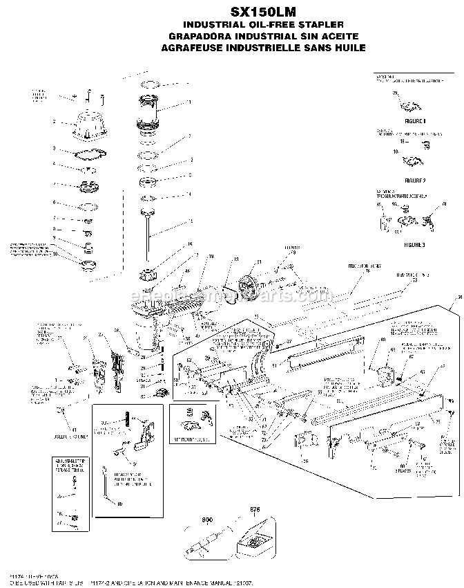 Bostitch SX150LM (Type 0) Oil-Free Stapler Power Tool Page A Diagram