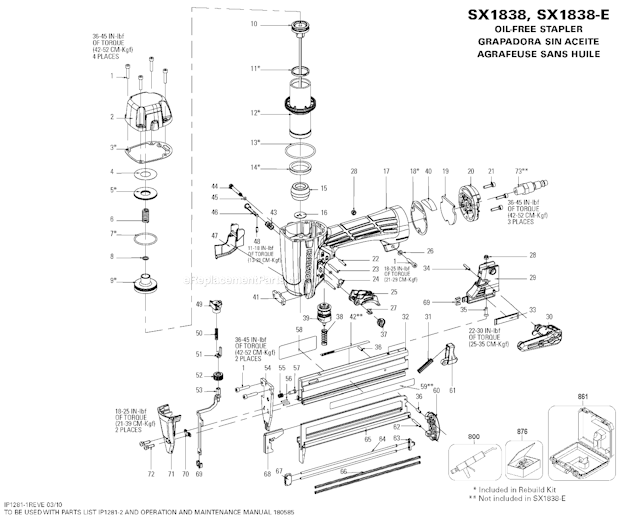 Bostitch SX1838K (Type 0) Oil-Free Stapler Page A Diagram