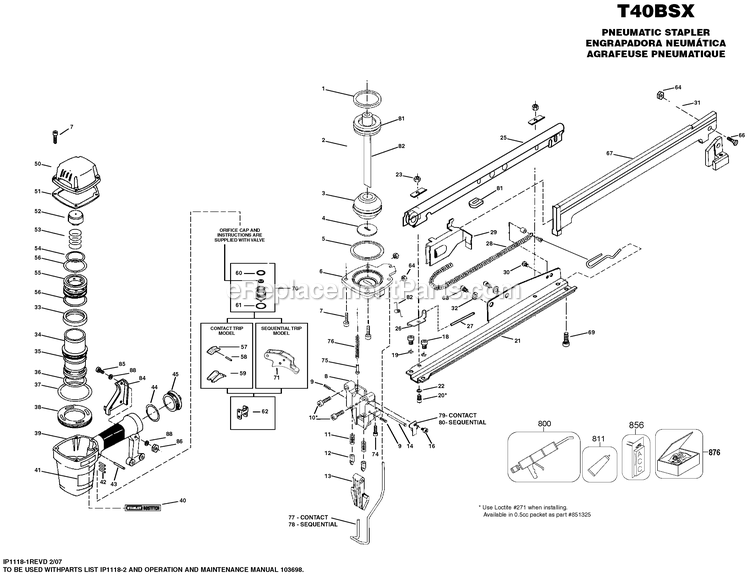 Bostitch T40BSX (Type 0) Pneumatic Stapler Power Tool Page A Diagram
