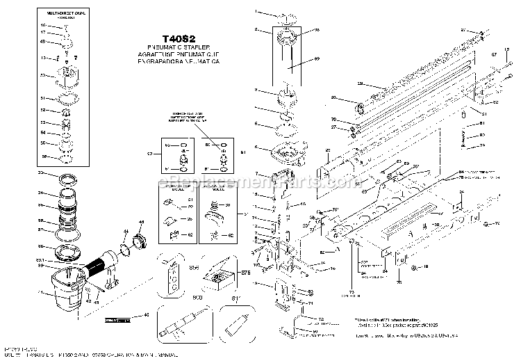 Bostitch T40S2 (Type 0) Pneumatic Stapler Power Tool Page A Diagram