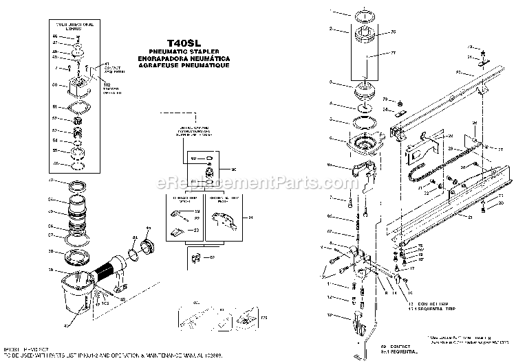Bostitch T40SL (Type 0) Pneumatic Stapler Power Tool Page A Diagram