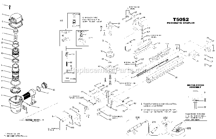 Bostitch T50S2 (Type 0) Pneumatic Stapler Power Tool Page A Diagram