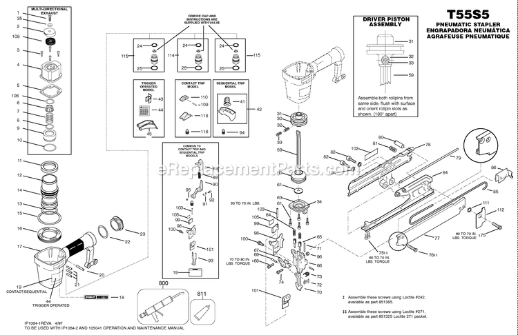 Bostitch T55S5 (Type 0) Pneumatic Stapler Power Tool Page A Diagram