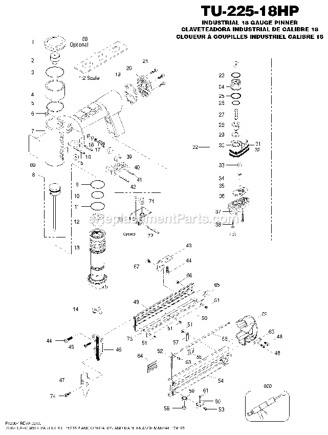 Bostitch TU-225-18HP (Type 0) Pinner Power Tool Page A Diagram