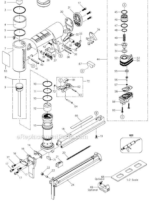 Bostitch TU216-71LN (Type 0) Fine Wire Stapler Page A Diagram