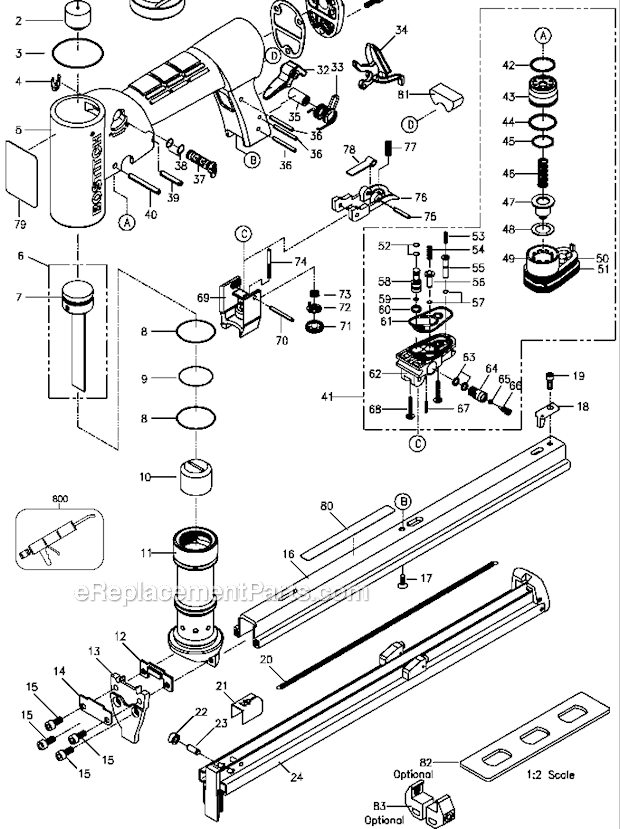 Bostitch TU216-80ALM (Type 0) Fine Wire Stapler Page A Diagram