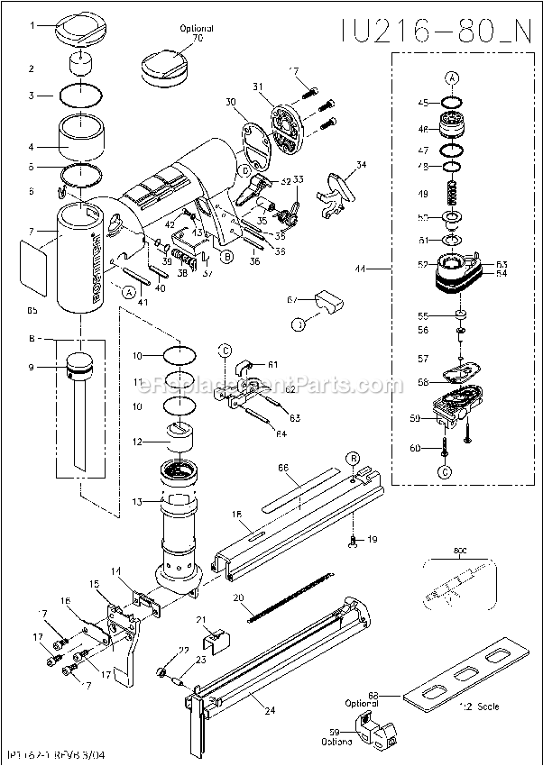 Bostitch TU216-80LN (Type 0) Fine Wire Stapler Power Tool Page A Diagram
