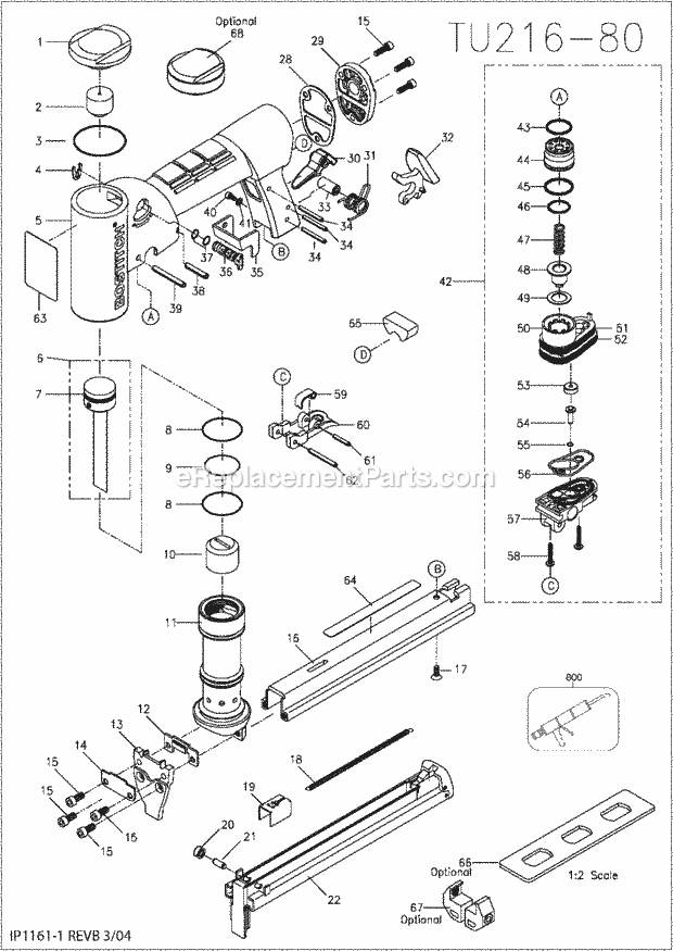 Bostitch TU216-80 (Type 0) Fine Wire Stapler Page A Diagram