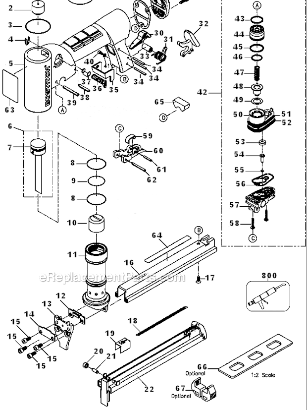 Bostitch TU216-84 (Type 0) Fine Wire Stapler Page A Diagram