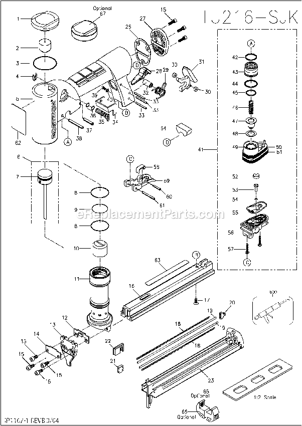 Bostitch TU216-SJK (Type 0) Fine Wire Stapler Power Tool Page A Diagram