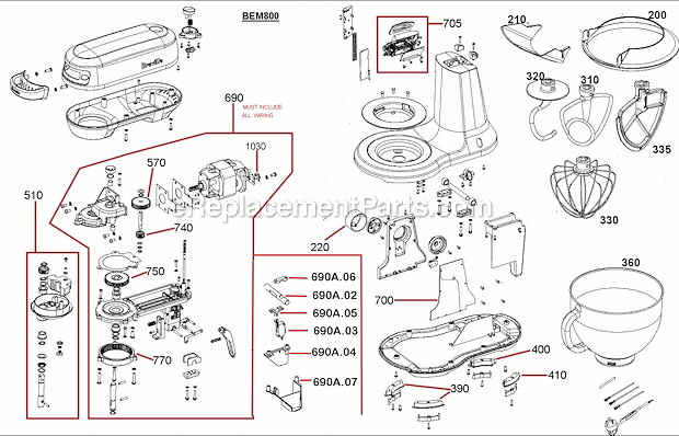 Breville BEM800XL 5-Quart Die-Cast Stand Mixer Page A Diagram