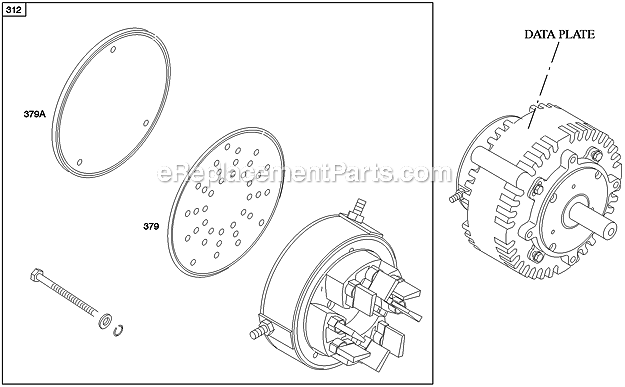 Briggs and Stratton AB0101-0117-01 Engine Brush End Housing Brush Cover Diagram