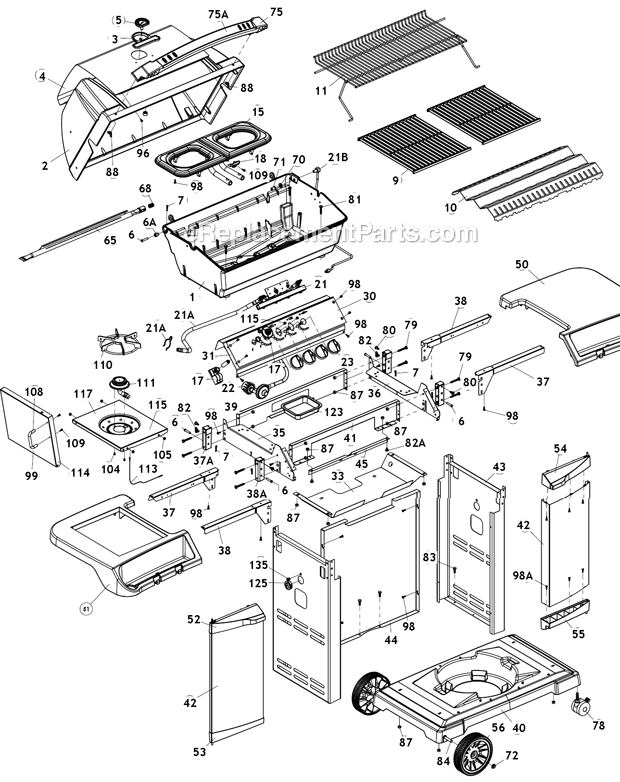 Broil King 9955-74 Crown Series Gas Grill Page A Diagram