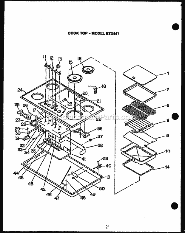 Caloric ETD647 Electric Built-in Electric Cooktop Page 1 Diagram