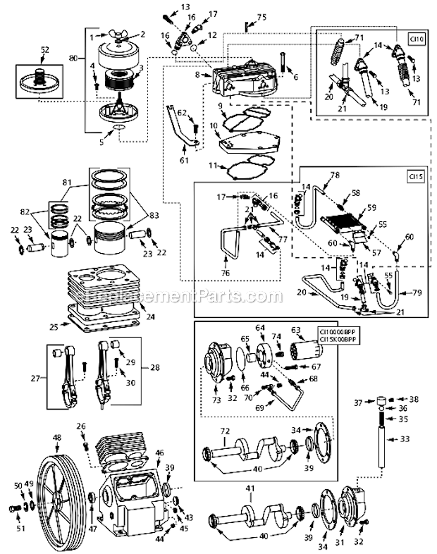 Campbell Hausfeld TX2118 15 HP Two-Stage Air Compressor Pump Page A Diagram