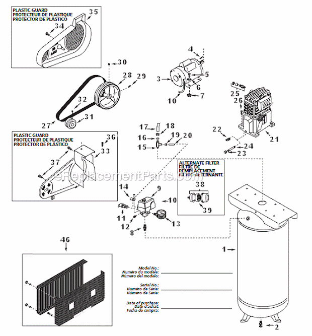 Campbell Hausfeld VT627504AJ Vertical Air Compressor Page A Diagram