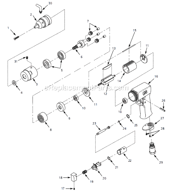Campbell Hausfeld PL1545 (1999.04) 3/8 in. Chuck Reversible Air Drill Page A Diagram