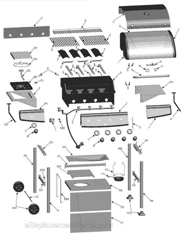 Char-Broil 463210310 Four-Burner Gas Grill with Side Burner Page A Diagram