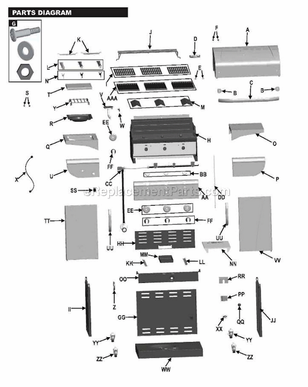 Char-Broil 463241313 3-Burner T-36D Gas Grill Page A Diagram